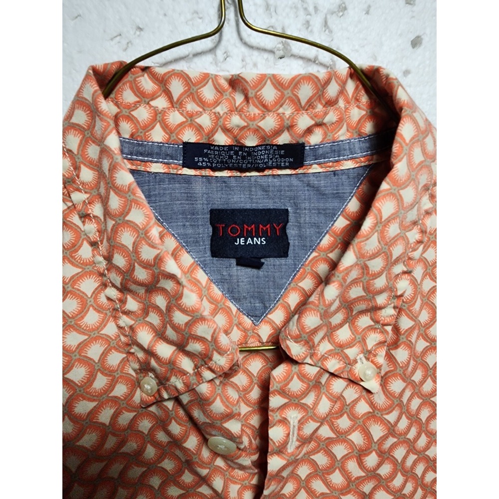 Tommy Hilfiger Jeans Shirt Mens Large Short Sleeve Peach Button Up Collared - Picture 6 of 16
